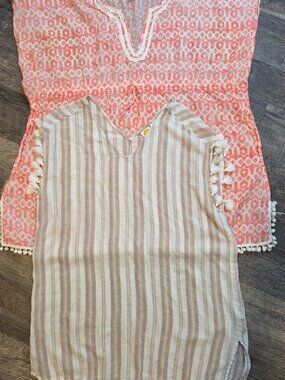BOGO Swim Cover Up X2- Stella & Dot + C&C Calif Beige-White / Coral-White Sz Lg
